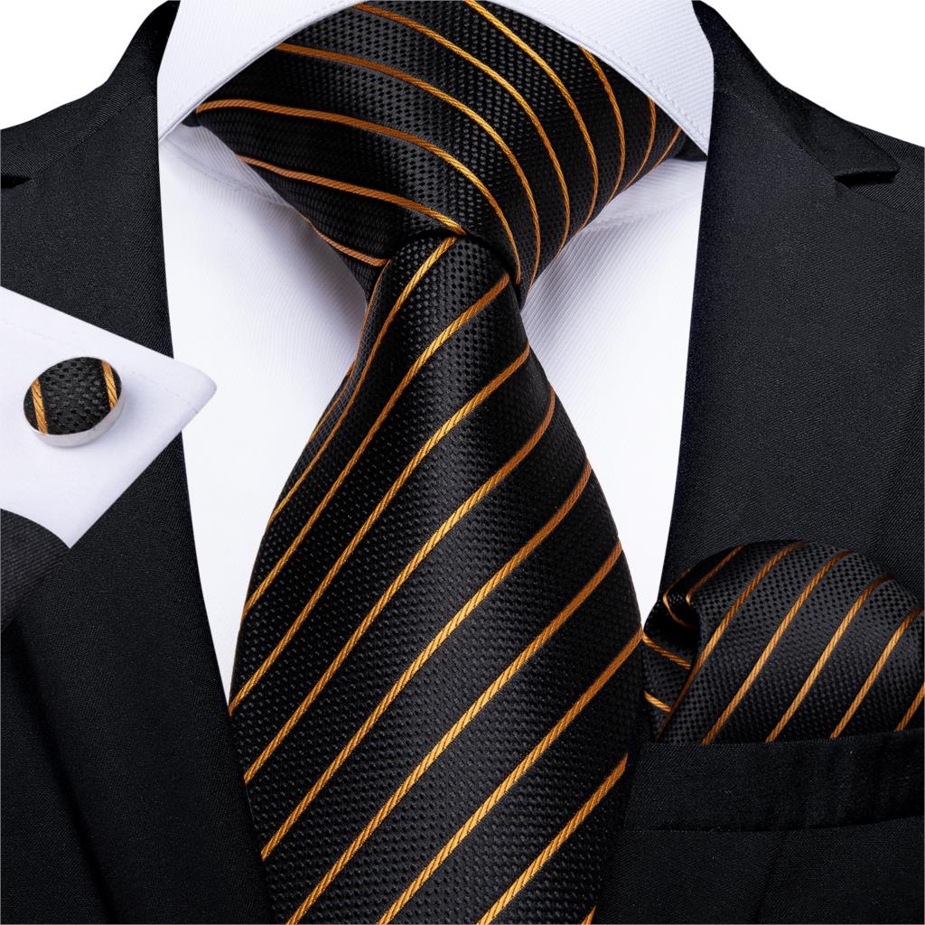 Luxury Silk Patterned Gold And Black Tie Sets | myvoguebox